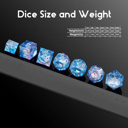 Resin Sharp Dice,DNDND 7PCS Glitter Liquid Resin DND Dice Set with Gift Case for Dungeons and Dragons Tabletop Game (Liquid Blue and Pink) - color: Liquid Blue and Pink