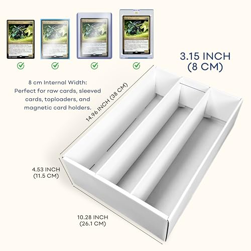 Trading Card Storage Box for MTG TCG Sports Card Collection, 3 Row Cardboard Top loader Storage Box, Bulk Card Storage, 2 Sets