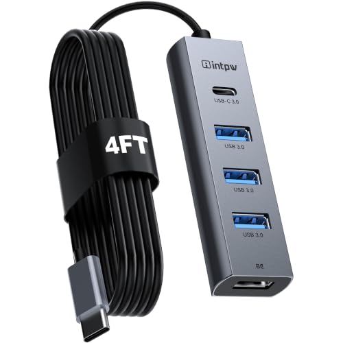 5-Port USB C Hub, intpw USB C to USB Adapter with 1 USB-C/3 USB-A 3.0 Data Ports, 5Gbps Aluminum Multiport USB-C Hub Adapter Long Cable for Laptop, MacBook, iPad, PC(4FT) - color: 3.94ft, size: 5-IN-1