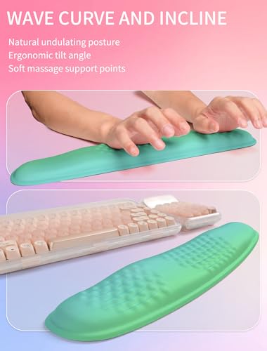 Hokafenle 2in1 Combination, Wave Keyboard Wrist Rest and Ergonomic Curvature Mouse Pad Wrist Support for Relieve Wrist Pain, Filled with Soft Cushion Memory Foam, Gradient Green - color: Gradient Green