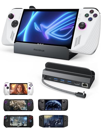 Maxonar Upgraded Docking Station 4K@120Hz for ROG Ally X/Steam Deck OLED/Legion Go (S) /MSI Claw, 6-in-1 Steam Deck Dock with HDMI 2.1, 3*USB-A 3.0, Gigabit Ethernet, 100W Charge for Steam Deck LCD - style: Without Power Adapter