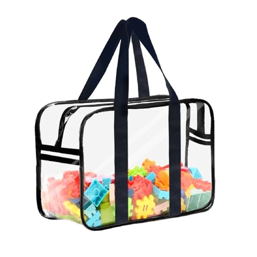 Clear Toy Storage Bag with Zipper - Organizing Bag with Handles (1,X-Large) | Perfect for Building Blocks, Puzzles, Books, Board Games, Portable Travel and Home Organizer - color: Black, size: X-Large