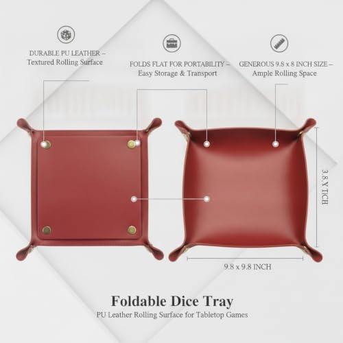 1-Pack Foldable Dice Tray, PU Leather Rolling Mat for Tabletop RPGs and Board Games, 7.87 x 7.87 Inch