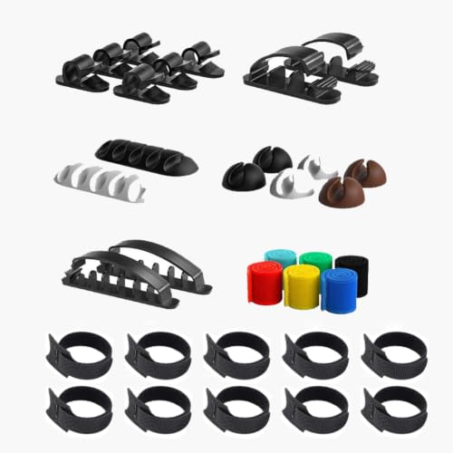 34pcs Cord Management Organizer Kit, Reusable Cable Ties Wire Organizer Set with Self-Adhesive Cable Clips for Desk Computer TV Home Office