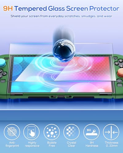 FYOUNG Protective Case for Nintendo Switch 2, Slim Hard Shell Accessories | Switch 2 Cute Case, Scratch&Shock Protection Cover with Screen Protector, 8 Thumb Grip (Solid Green, Switch 2 7.9inch) - color: Solid Green