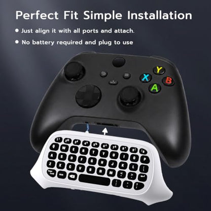 Mcbazel Mini Game Keyboard 2.4G Receiver Wireless Chatpad Message with 3.5MM Audio Jack for Xbox One/Xbox One X/S/Xbox Series X/S/XboxElite/2, Controller Keyboard Attachment - White