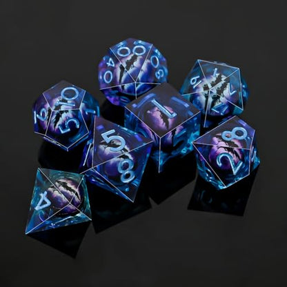Resin Dice Set, Resin Edge Sharp for Dungeons & Dragons RPG, MTG Board Games with Gift Box (Purple and Blue Longan) - color: Purple and Blue Longan