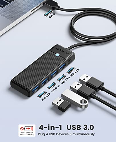 ORICO USB 3.0 Hub, 4-Port USB Hub with 3.3Ft Cable, Ultra Slim USB-Splitter for Laptop MacBook Pro, iMac, Surface Pro, XPS, PS5，PC, Flash Drive, Mobile HDD - size: 3.3Ft