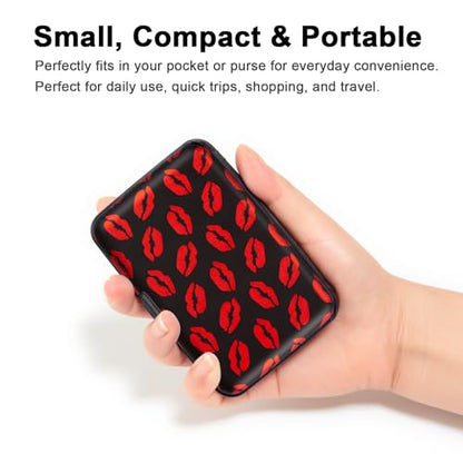 Credit Card Holder, Metal Card Wallet RFID Blocking Mini Slim Aluminum Business Hard Card Case for Women Men (Red Lips) - color: Red Lips