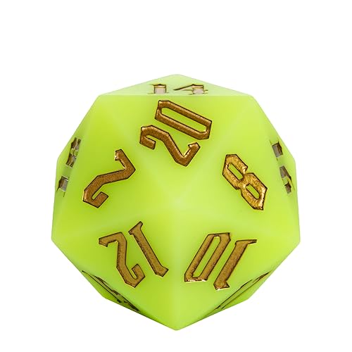 55mm Silicone D20 DND Dice, Large D20 Single 20 Sided Dice | Glow-in-the-Dark D20 Giant Dice with Gift Box for Dungeons and Dragons RPG Bar Pub Club Party Games (Olivine/Gold) - color: Olivine/Gold