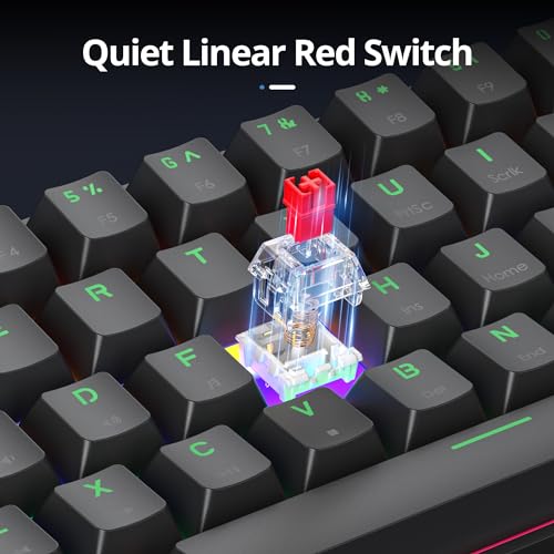 Mini 60% Wired Gaming Keyboard Mechanical for Mac/Win,Waves B | Full N-Key Rollover Office Keyboard with red Switch Compact Backlit 61 Keys - color: 61 Sound Waves B/Red Switch