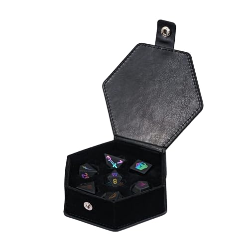 UDIXI Obsidian Gemstone Dice Set D&D Stone DND Dice Set for Tabletop Games | Natural Stone, Premium Gift Box, DM Gift, for Dungeons and Dragons Role Playing Games - color: Obsidian (Pixel Art)