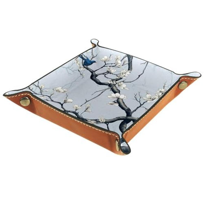 White Flower Birds Dice Tray PU Leather Dice Rolling Tray Folding Dice Holder for Dice Games, Like RPG, DND and Other Table Games - color: Multi 2