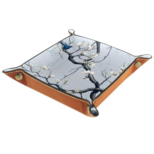 White Flower Birds Dice Tray PU Leather Dice Rolling Tray Folding Dice Holder for Dice Games, Like RPG, DND and Other Table Games - color: Multi 2