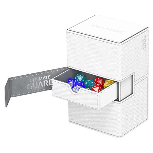 Ultimate Guard Twin Flip'n'Tray 160+, Deck Case for 160 Double-Sleeved TCG Cards +Dice Tray, White/Grey, Independent Magnetic Closure & Microfiber Lining - color: White/Grey