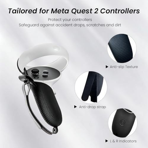 ZVTE Head Strap for Meta Quest 2, All-in-One VR Accessories Kit with Replacement Strap, Controller Grips, Silicone Face Pad Cover, Thumb Caps for Oculus Quest 2