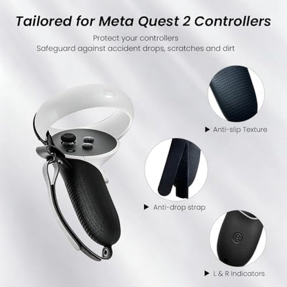 ZVTE Head Strap for Meta Quest 2, All-in-One VR Accessories Kit with Replacement Strap, Controller Grips, Silicone Face Pad Cover, Thumb Caps for Oculus Quest 2