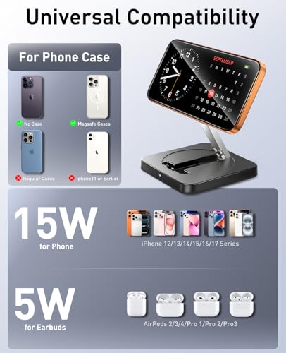 Magnetic Wireless Charger, [2 Pack] 15W Foldable Fast Charging Stand for iPhone 17/16/15/14/13/12 Series/AirPods 3/2/Pro 2/3, Samsung Wireless Charger Station for Galaxy S25 Ultra/S24/S23/S22/S21/S20
