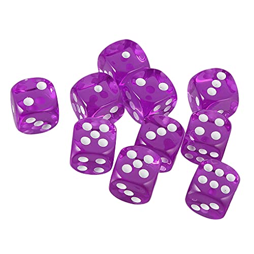 10PCS Polyhedral D6 Dice 16mm Acrylic Game Dice for RPG MTG DND Table Games (Transparent Purple) - color: Transparent Purple