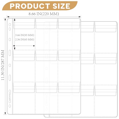 25 Sheets Coin Pocket Pages - 9 Pocket Standard 9-Hole 225 Pockets Inserts Collecting Sleeves for Coins [93mm X 65mm Each Pocket] CS0312509 - color: 9 Pocket(65mm X 93mm Each Pocket), size: 25 Sheets