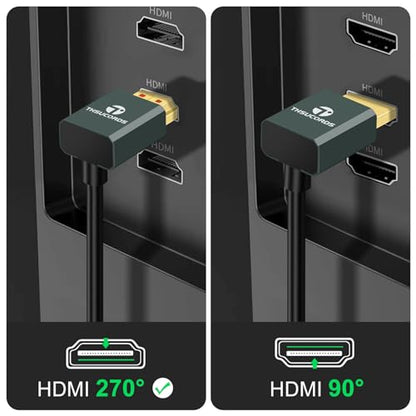 Thsucords Ultra Thin 8K HDMI 2.1 90 Degree Down Angle Cable 3.3FT, Flexible Slim High Speed Cord Support 4K@120Hz 8K@60Hz Compatible with Roku TV/HDTV/PS5/Blu-ray - size: 3.3FT, style: 90 Degree Down Angle