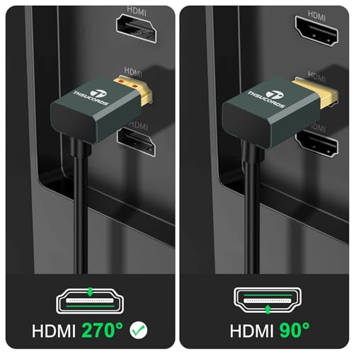 Thsucords Ultra Thin 8K HDMI 2.1 90 Degree Up Angle Cable 1.6FT, Flexible Slim High Speed Cord Support 4K@120Hz 8K@60Hz Compatible with Roku TV/HDTV/PS5/Blu-ray - size: 1.6FT, style: 90 Degree Up Angle