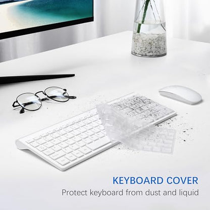 Wireless Keyboard and Mouse Ultra Slim Combo, TopMate 2.4G Silent Compact USB 2400DPI Mouse and Scissor Switch Keyboard Set with Cover, Batteries Included, for PC/Laptop/Windows/Mac - Matte White - color: Matte White