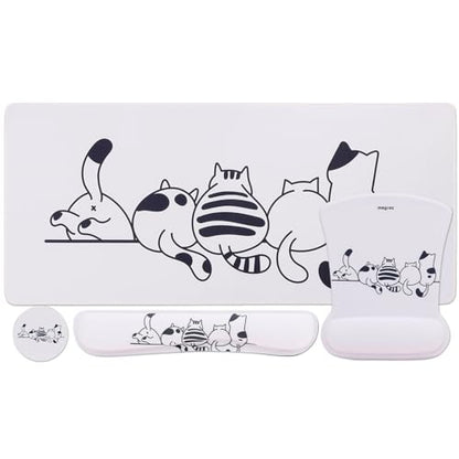 MEGREZ 4-in-1 Mouse Pad with Wrist Rest Ergonomic Memory Foam Desk Mat Set | ergonomic, anti-slip base, 4pcs set, desk pad, mouse wrist rest, keyboard rest, coaster, ideal for office & gaming - color: Beige