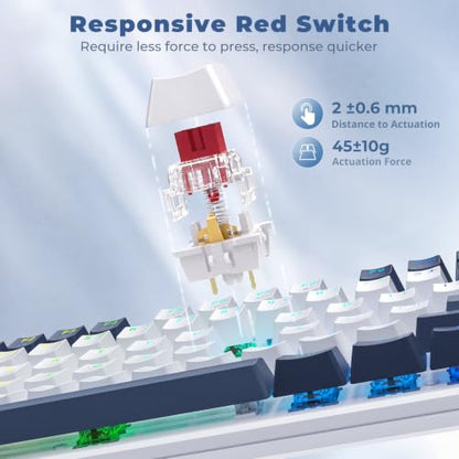 Redragon Mechanical Gaming Keyboard Wired, 11 Programmable Backlit Modes, Hot-Swappable Red Switch, Anti-Ghosting, Double-Shot PBT Keycaps, Light Up Keyboard for PC Mac, Blue - color: White Blue