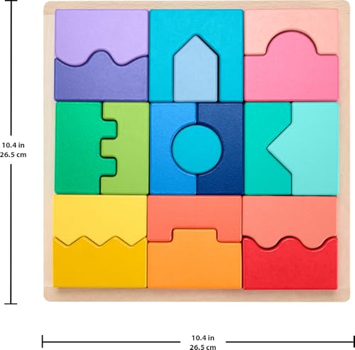 Fisher-Price Wood Toddler Toy Interlocking Blocks Stacking Jigsaw Puzzle with 20 Wooden Pieces for Kids Ages 18+ Months