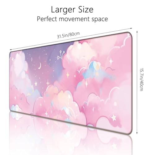 Pink Cloud Mouse Pad Extended Large Cute Desk Mat Big Desk Pad Set XXL Aesthetic Moon and Stars Gaming Mouse Pad for Keyboard Computer Laptop Home Office Accessories Girl 31.5X15.7 Inches - color: Pink Cloud