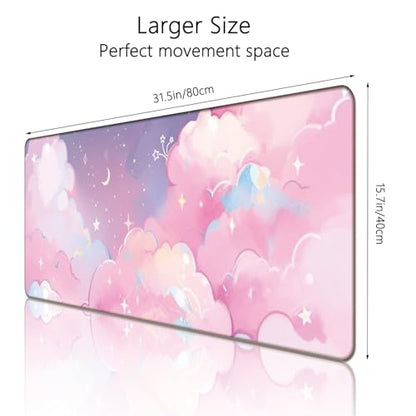 Pink Cloud Mouse Pad Extended Large Cute Desk Mat Big Desk Pad Set XXL Aesthetic Moon and Stars Gaming Mouse Pad for Keyboard Computer Laptop Home Office Accessories Girl 31.5X15.7 Inches - color: Pink Cloud