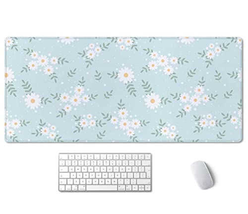 SSOIU Cute Spring Flowers Desk Mat, White Daisy Flower Mat, Extra Large Home Office Cute Accessories, Extended Mouse Pad, XXL Gaming Mouse Pad 35.5" X 15.7" - color: Cute Spring Flowers