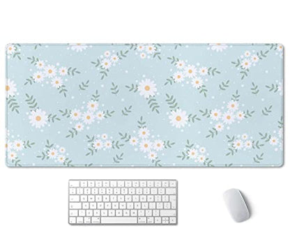 SSOIU Cute Spring Flowers Desk Mat, White Daisy Flower Mat, Extra Large Home Office Cute Accessories, Extended Mouse Pad, XXL Gaming Mouse Pad 35.5" X 15.7" - color: Cute Spring Flowers