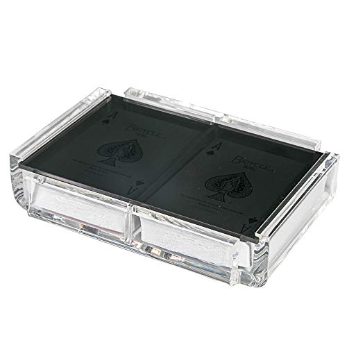 Modern Elegant Playing Card Deck Holder Tray with 2 Decks of Playing Cards in Unique Stylish Deluxe Acrylic Box with Color lid (Black) - color: Black