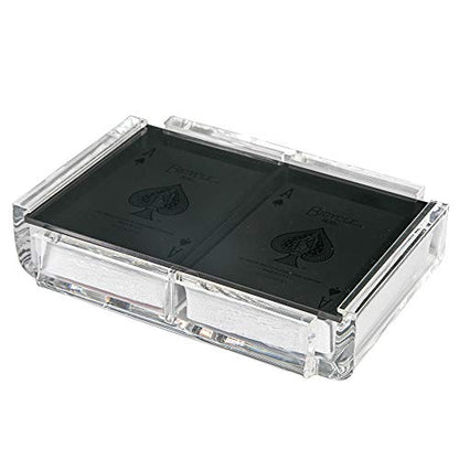 Modern Elegant Playing Card Deck Holder Tray with 2 Decks of Playing Cards in Unique Stylish Deluxe Acrylic Box with Color lid (Black) - color: Black