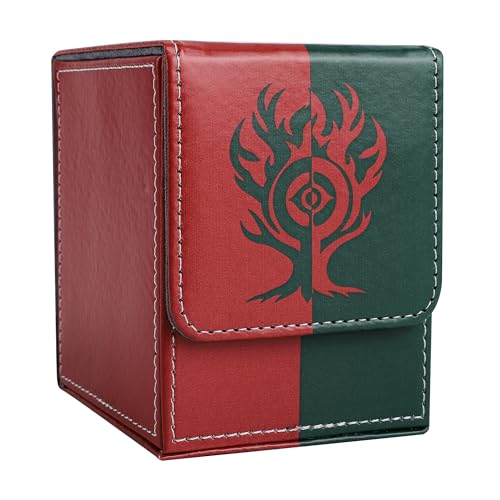 Card Deck Box with 2 Dividers, MTG Commander Deck Box Holds 100+ Double-Sleeved Cards, Leather Magnetic Deck Case Compatible with Magic TCG CCG Cards, Red/Green - color: 1. Red & Green, size: 100 Double-sleeved Cards Vertical