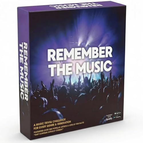REMEMBER THE MUSIC - Music Trivia Party Board Game with 350 Artist & Song Cards, Spotify QR Audio Clues for Adults & Family, 2-6 Players