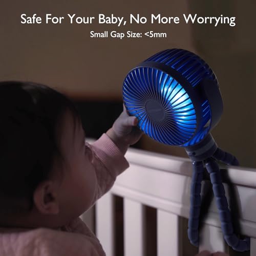 Momcozy 8000mAh Portable Stroller Fan, 27H Ultra-long Battery Life Detachable 4 Speed 360°Rotate LED Night Light with 2 Modes, USB Rechargeable Handheld Cooling Fan for Travel/Car Seat/Bedroom - color: Purple