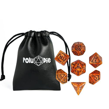 7-Die DND Dice Set Scary Pattern Polyhedral Dice Set with Leather Bag, Skull Dice D&D Dice Set for RPG Table Games.(Scary Pattern-Orange/Black Number) - color: Halloween Pattern-orange/Black Number