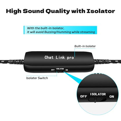 LecLooc Chat Link Pro Cable for Elgato HD60 S/S+, HD 60 PRO, 4K 60 PRO, HD60 X Gaming Capture Card, Chat Audio Cable Adapter for Nintendo Switch Xbox One PS4 PS5 with Isolator (6.6FT)