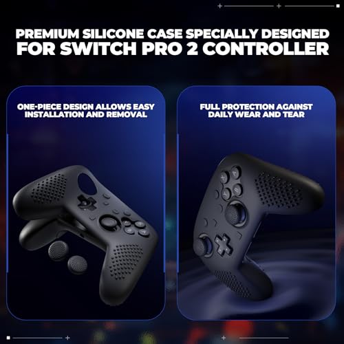 PlayVital Silicone Cover Skin for Nintendo Switch 2 Pro Controller – 3D Studded Edition Anti-Slip Grip Protector Case for Switch 2 Pro with Back Button Cap, Thumb Grips & Sticker - Black - color: Black