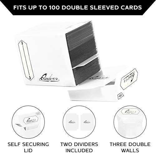 Quiver Time White Trading Card Deck Block & Card Sleeves Bundle Fits Magic: The Gathering Cards & Other TCG - 100+ Standard Deck Box with 2 Dividers and 100 Artemis White Sleeves (66 x 93 mm) | 1 deck box 100+ with 2 dividers and 100 Artemis white sleeves