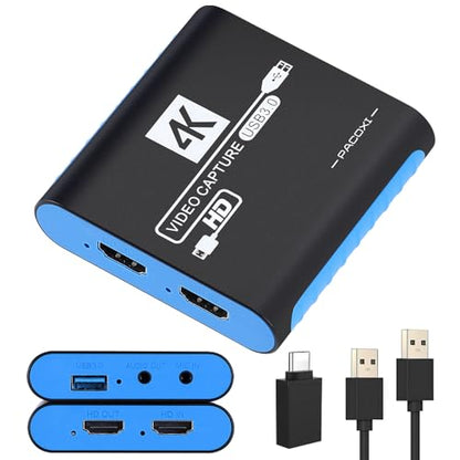 HDMI Capture Card for Nintendo Switch 2, 1080P 60FPS, Blue | USB-C adapter included for MacBook and iPad, OBS streaming, 4K 30Hz passthrough, works with PS5, Xbox and PC - color: Blue