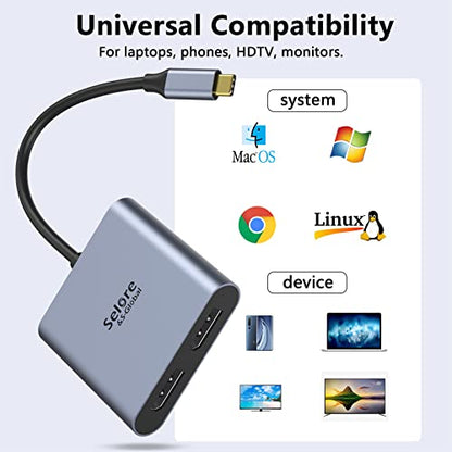 USB-C to Dual 4K DisplayPort Splitter Adapter, USB-C to DisplayPort | Dual Monitor Converter 4K@60Hz, USB-C DisplayPort Hub Compatible for Dell XPS 13/15, Lenovo Yoga, Samsung, Chromebook, HP