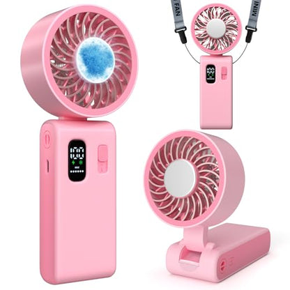 Portable Handheld Fan with Ice Cooling, 100 Speed Rechargeable Mini Desk Fan, Up to 12Hrs Cooling, Powerful Folding Personal Fan for Travel, Camping, Office (Pink) - color: Pink