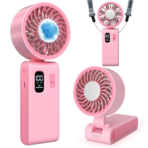Portable Handheld Fan with Ice Cooling, 100 Speed Rechargeable Mini Desk Fan, Up to 12Hrs Cooling, Powerful Folding Personal Fan for Travel, Camping, Office (Pink) - color: Pink