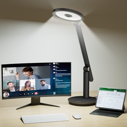 Honeywell H6 Desk Lamp for Home Office, Dimmable Reading Table Light, Black | Sunturalux CRI≥97, RG0 Low Blue Light, Flicker-Free, 800LM Dimmable with Timer for Webcam, Study, Office & Bedroom - color: Black