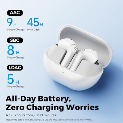 SoundPEATS Air6 HS Wireless Earbuds, Bluetooth 6.0, LDAC Hi-Res Audio for HiFi Sound, 13mm Dynamic Driver, Total 45H, Quick Charging, IPX5 Resistant, Comfortable Fit, ENC Noise Canceling, Support App - color: White