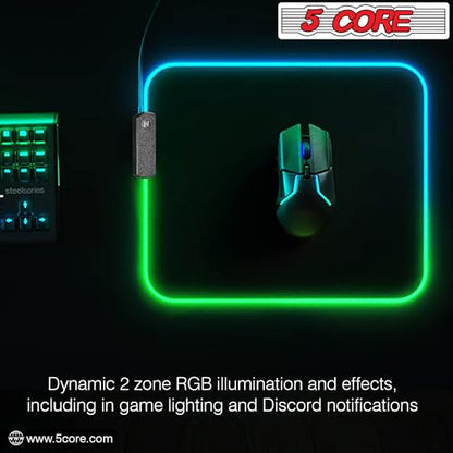 5 CORE RGB Gaming Mouse Pad Medium 11.8x9.8 Inch 12 LED Lighting Modes Desk Mouse Mat Non-Slip Rubber Base Waterproof Mousepad for Gaming MP 300 RGB